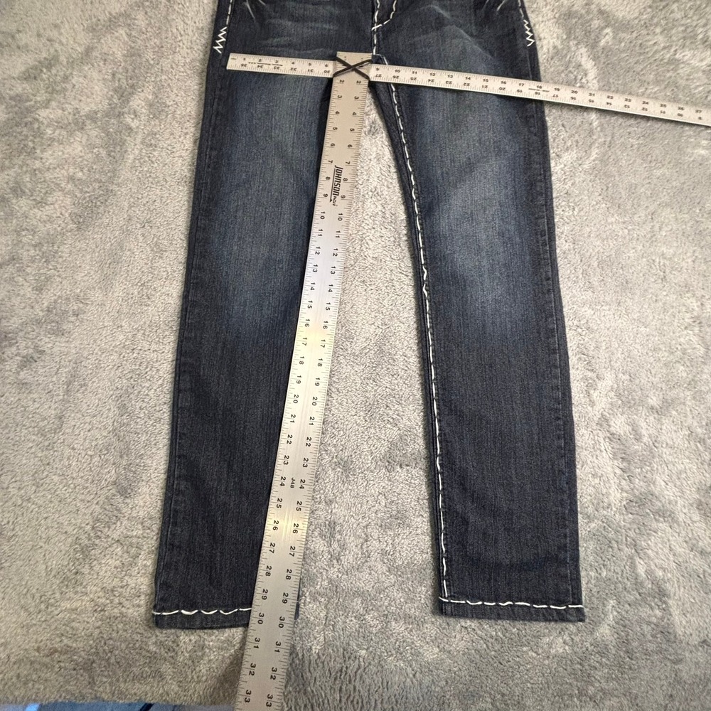 Old Skool Womens Straight Leg Jeans Dark Wash Thick White Contrast Stitch 11 - Picture 9 of 14